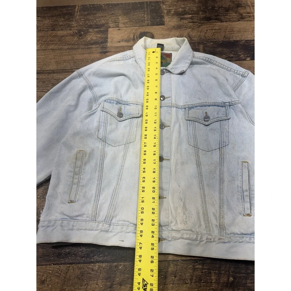 Vintage Men's Women's Structure Acid Wash Denim Jacket Size L 100% Cotton Tassel